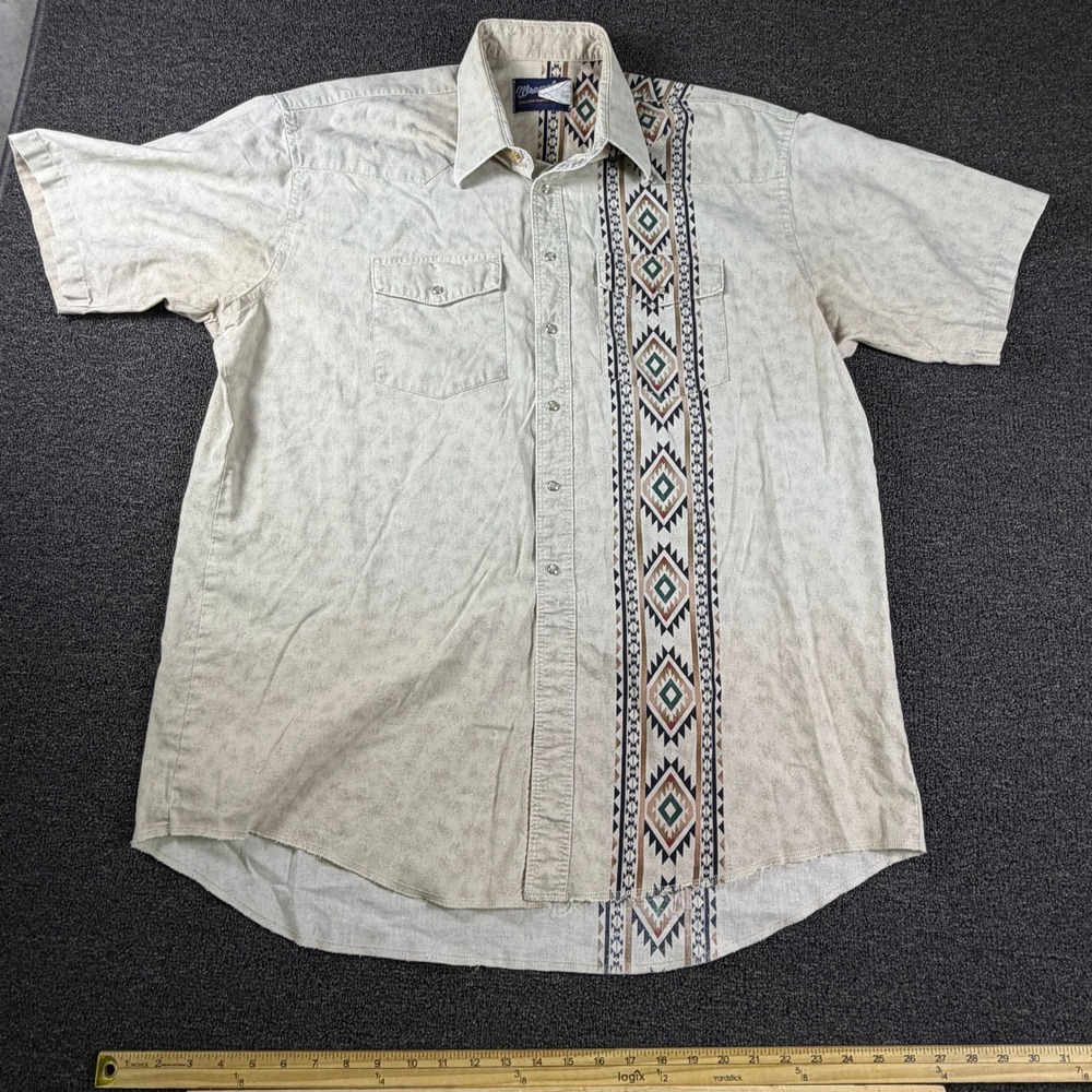 Wrangler Shirt Mens XL Western Beige Aztec Geometric Button Down EUC